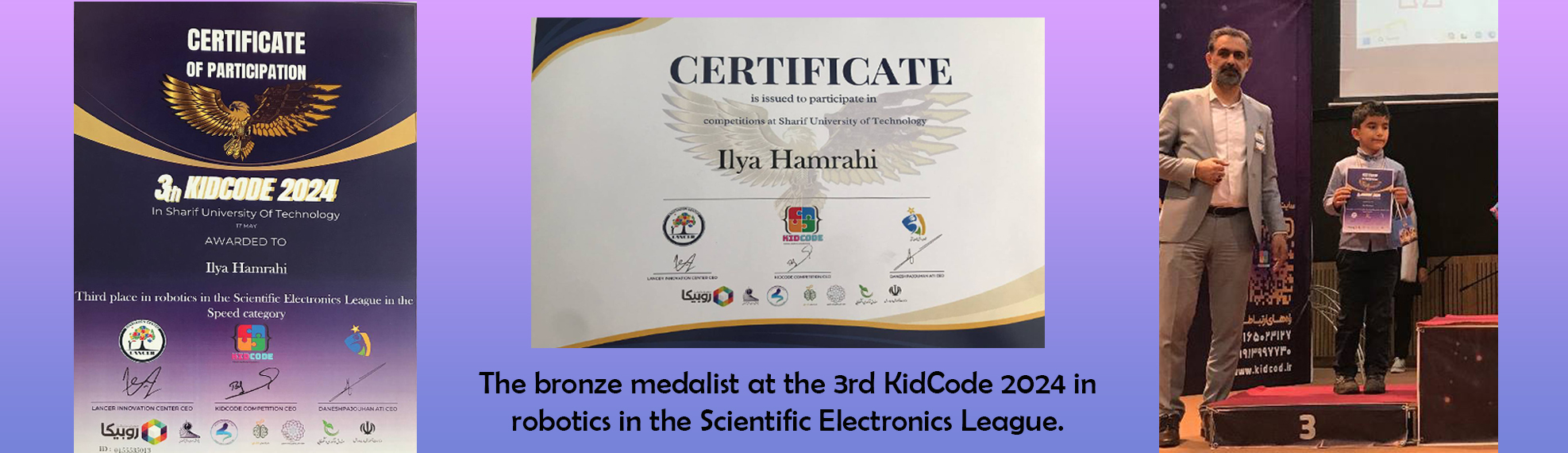 The bronze medalist at the 3rd KidCode 2024 in robotics